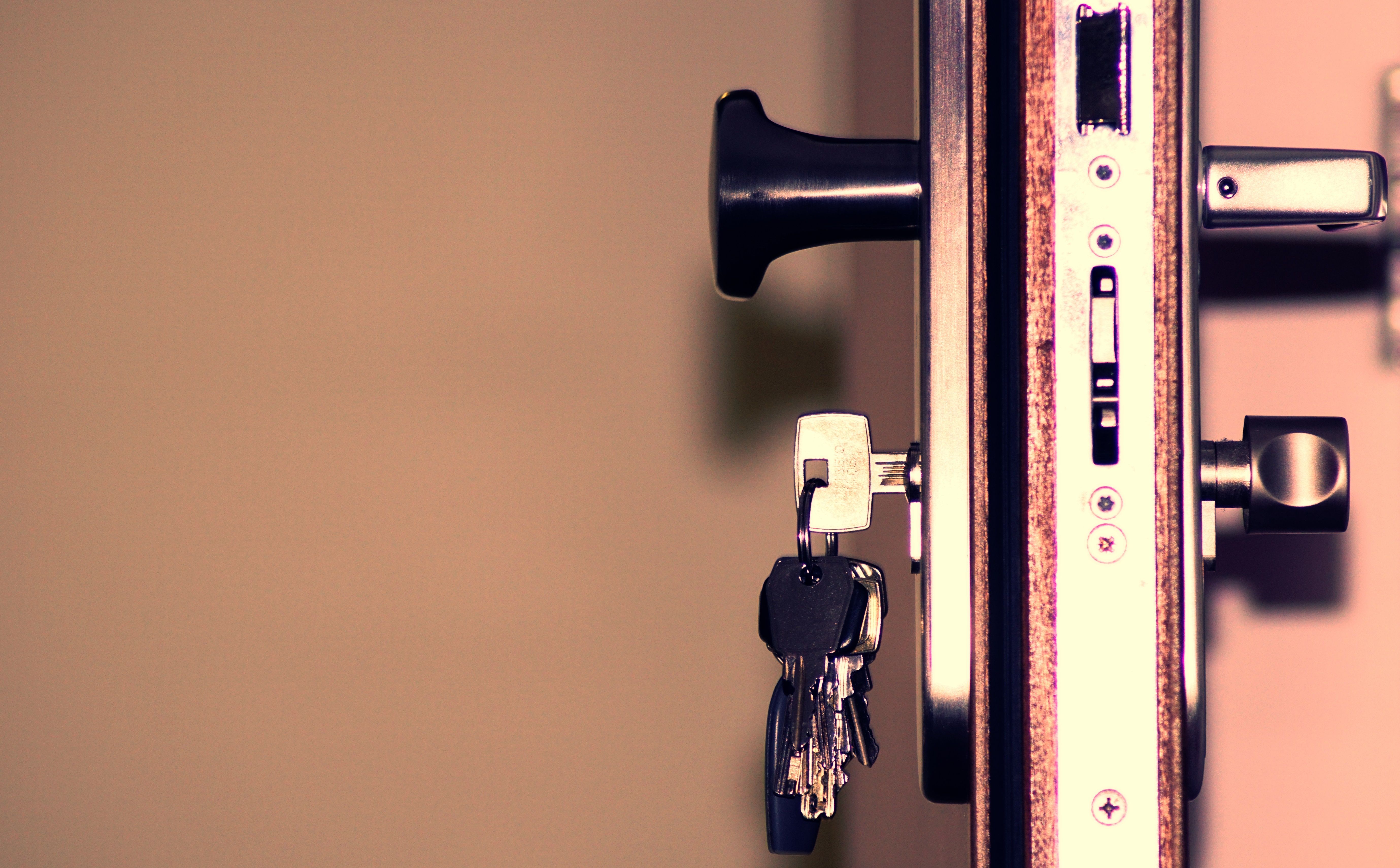 Close-up of a door lock and keys, illustrating controlled access and household security.