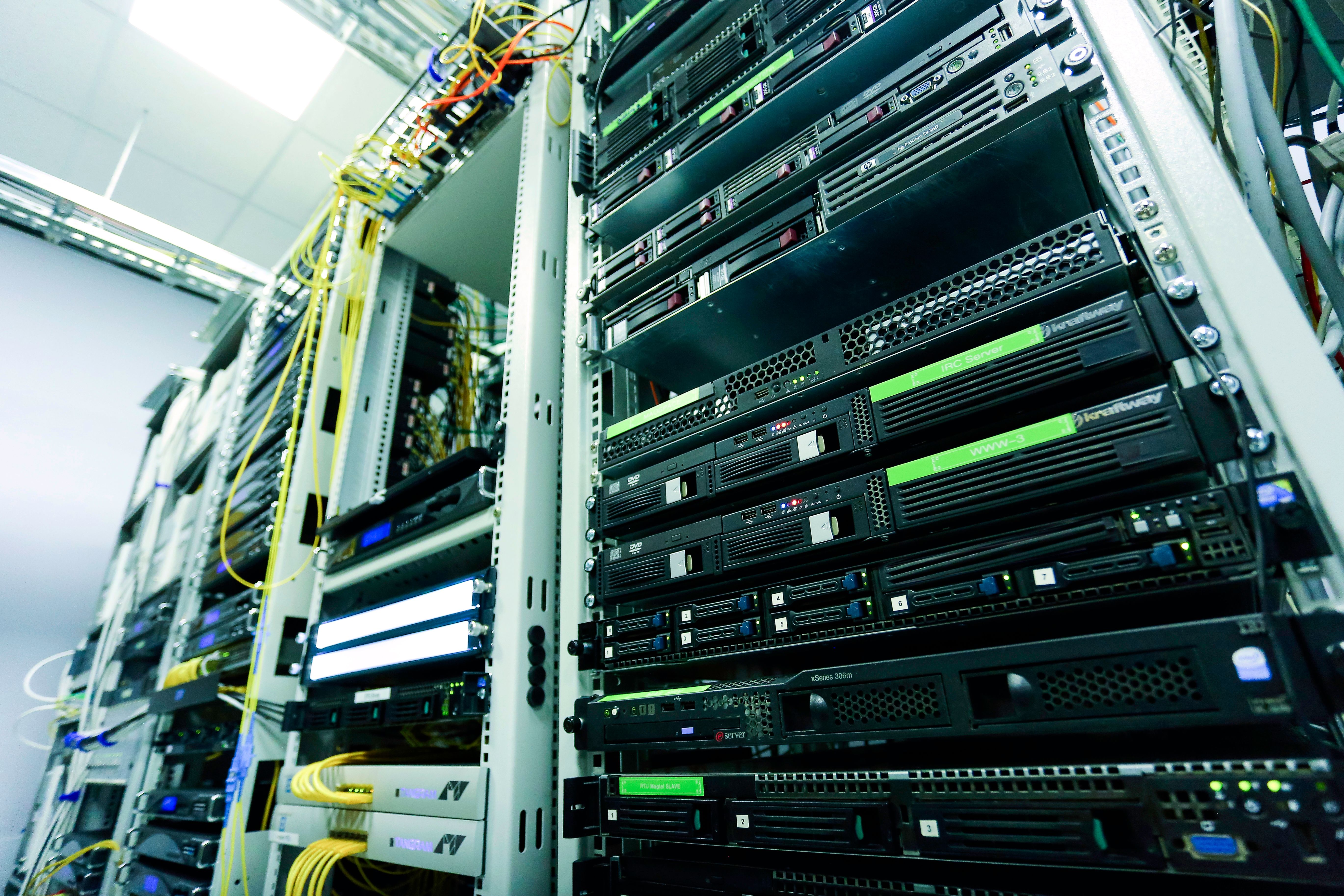 High-tech server rack in a secure data center powering SOC infrastructure